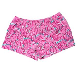 Lauren James Pink Floral Tulip Swim Board Nylon Athletic Gym Shorts Large